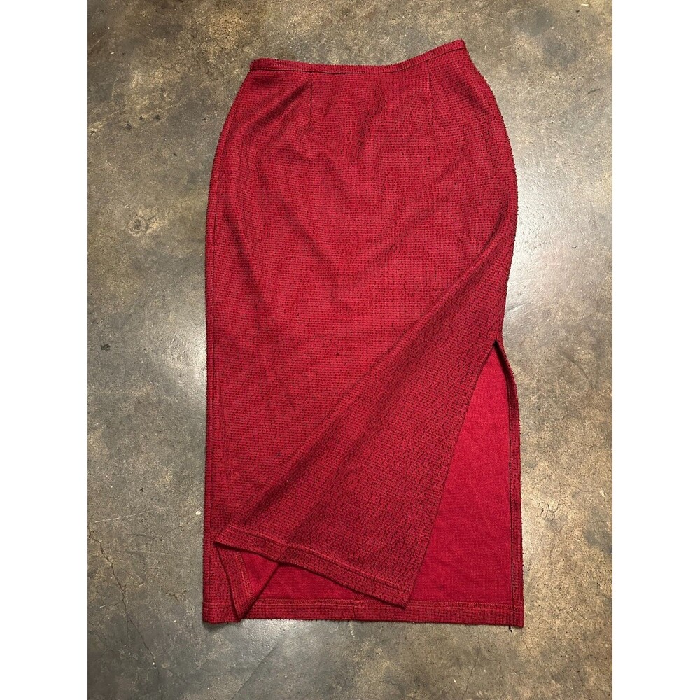 Vintage Nancy Bolen Skirt Small Red Textured Midi Petites Made in USA Lined